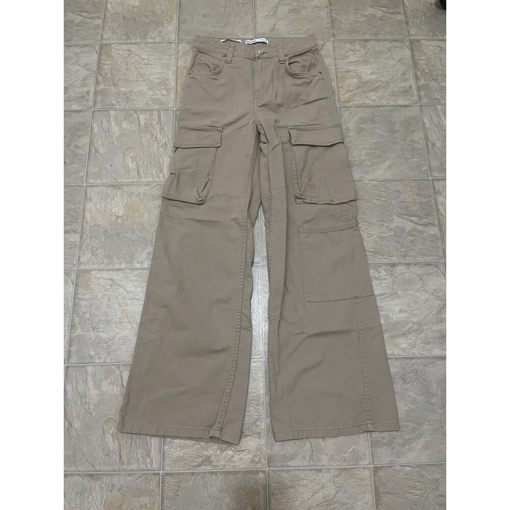 Bershka Women’s US 4 Cargo Wide Leg Pants Khaki Tan Utility Y2K